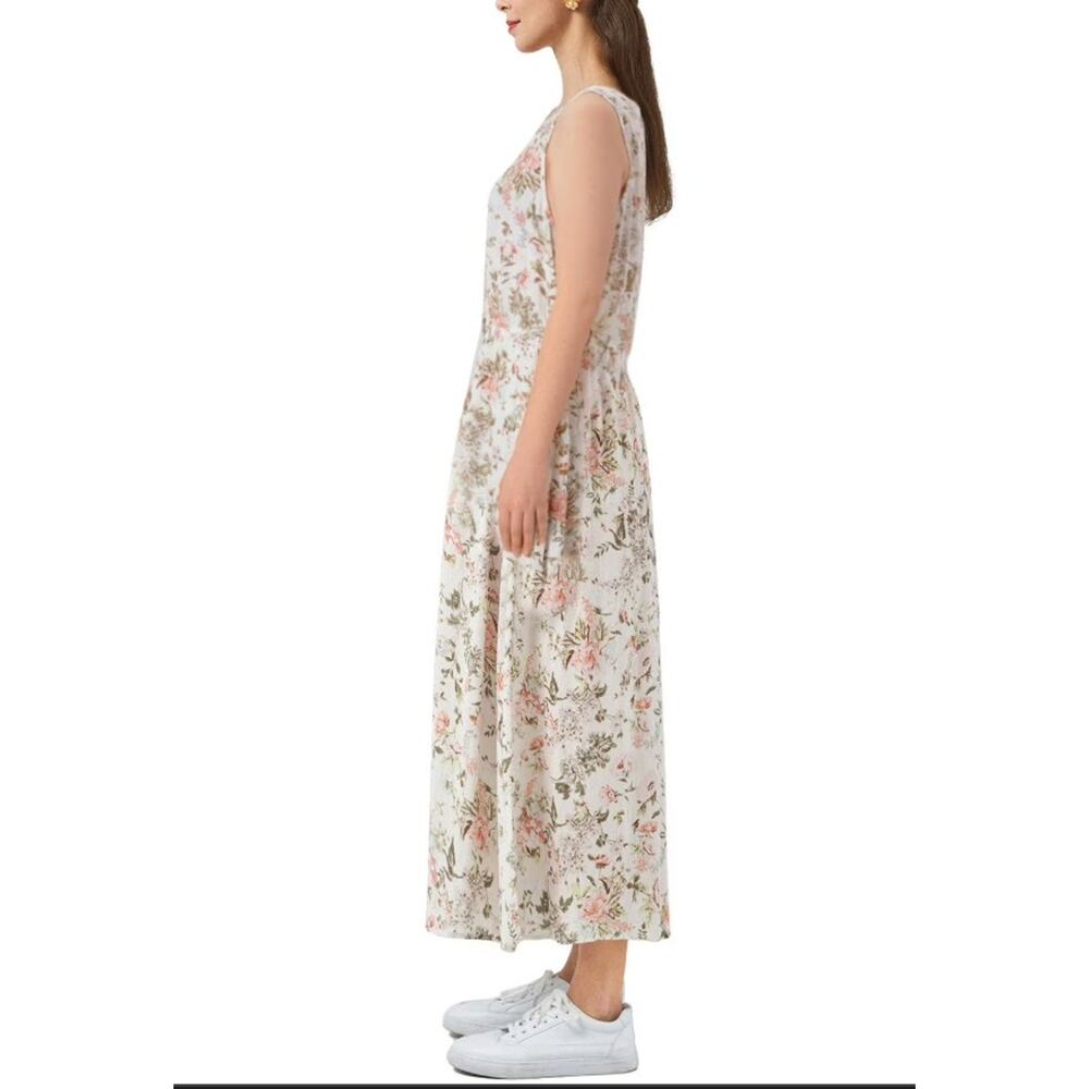 Frye white floral midi sleeveless prairie cottagecore dress sz L - Picture 4 of 12